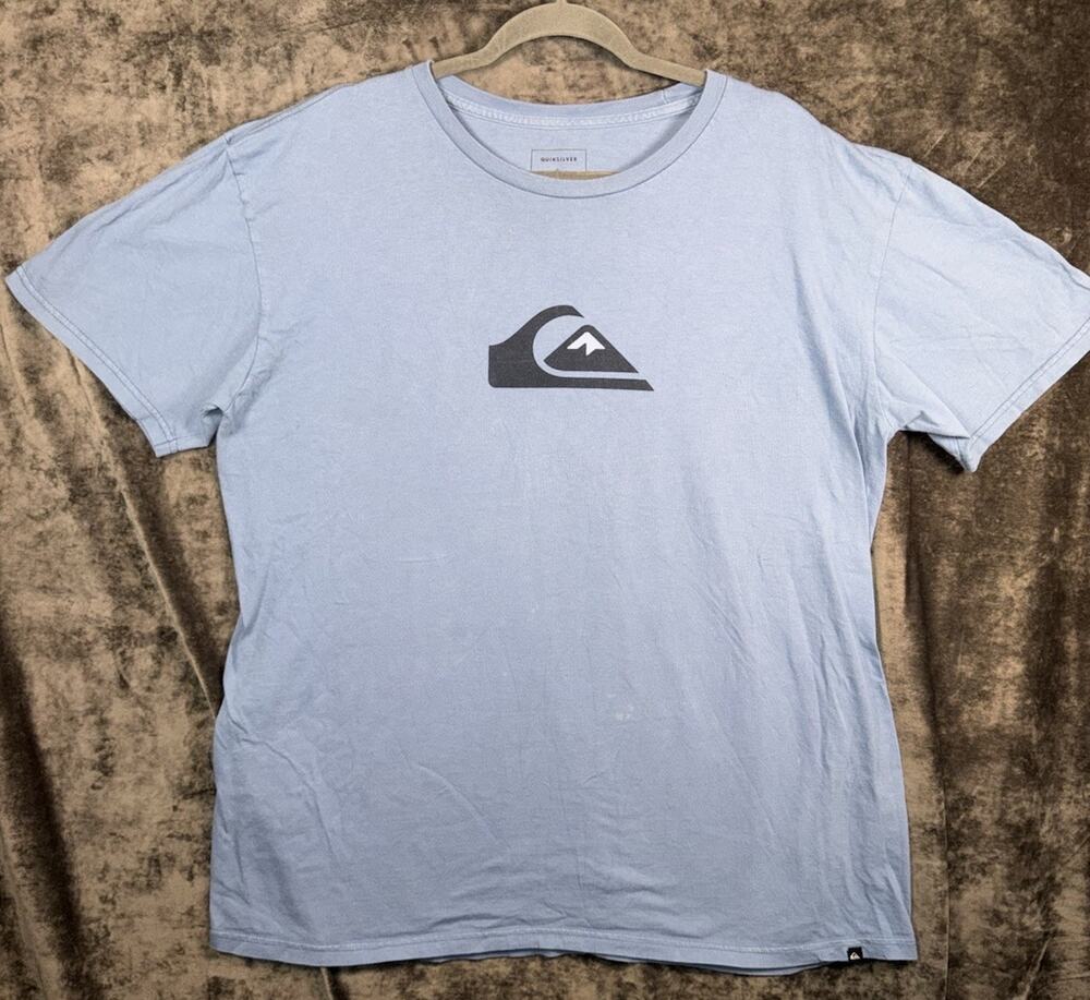Quiksilver T Shirt Mens XL Blue Wave Logo Surf Skate Graphic Short Sleeve Y2K